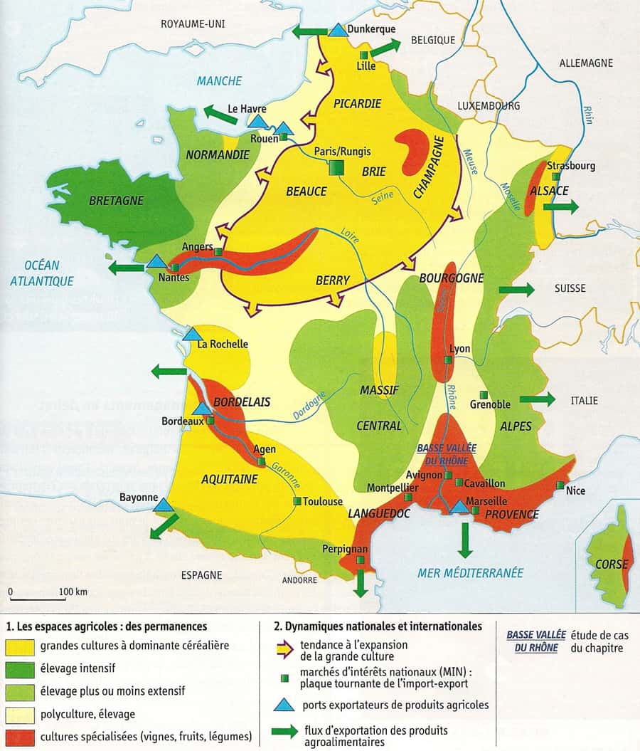 préparation brevet, Carte des espaces agricoles français