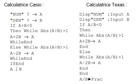 Algorithmes donnant la mesure principale d’un angle : calculatrice Casio et Texas instrument